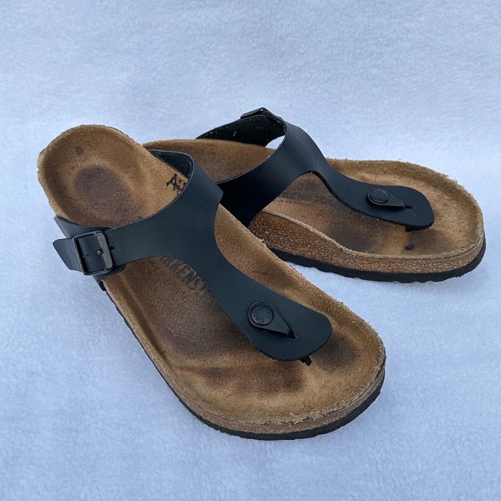 Birkenstock Gizeh Sandal Women 38 Black Thong Buckle Cork Footbed Classic